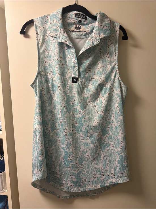 Bad Birdie Tops - Bad Birdie Club Ride Apparel Women's Sleeveless Polo - Light Blue Floral